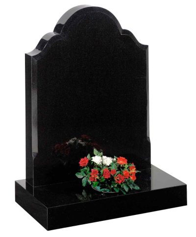 Black Granite Traditional Headstone with Churchyard Top and Chamfers