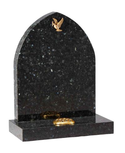 Emerald Pearl Gothic Top Granite Headstone with Dove Ornament